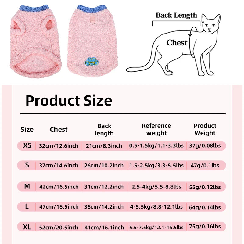 Petspuff Plush Cat & Dog Vest with D-Ring – Warm Winter Jumper | Cats, Kittens & Small Dogs