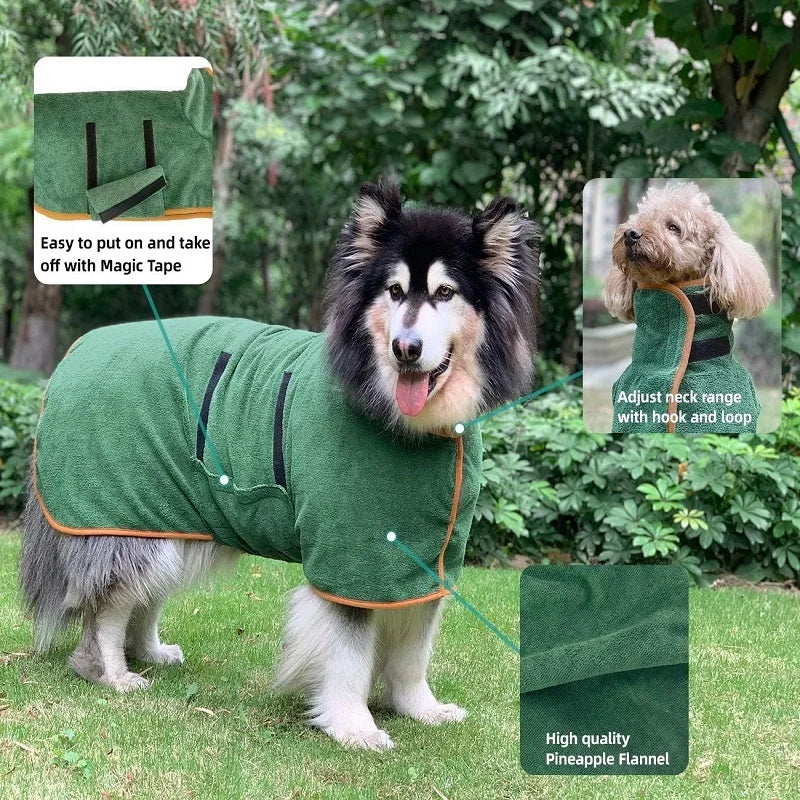 Petspuff Dog Drying Coat – Super Absorbent Microfibre Bathrobe | XS to XL Dogs
