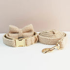 Petspuff Personalised Teddy Velvet Dog Collar & Lead Set – Engraved Name Tag, Bow & Harness