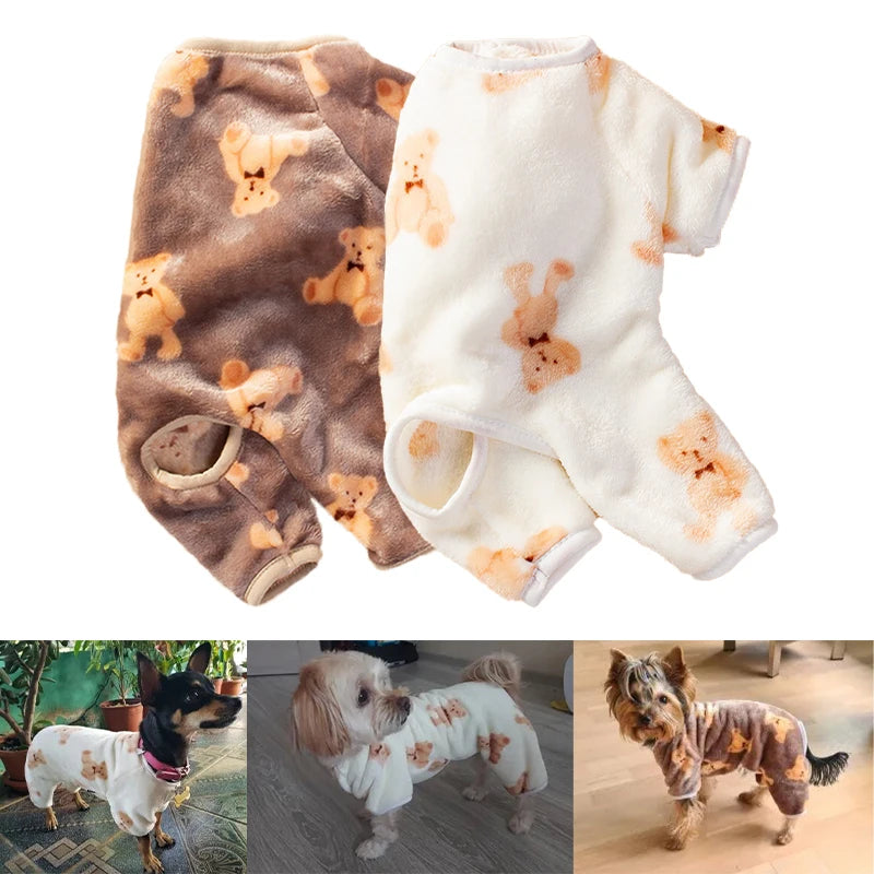 Petspuff Bear Plush Dog Pyjamas – Cosy Fleece Onesie | Small & Medium Dogs and Cats