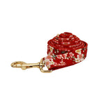 Petspuff Personalised Red Floral Cotton Dog Collar, Harness & Lead Set – Engraved Name Tag, Bow & Flower