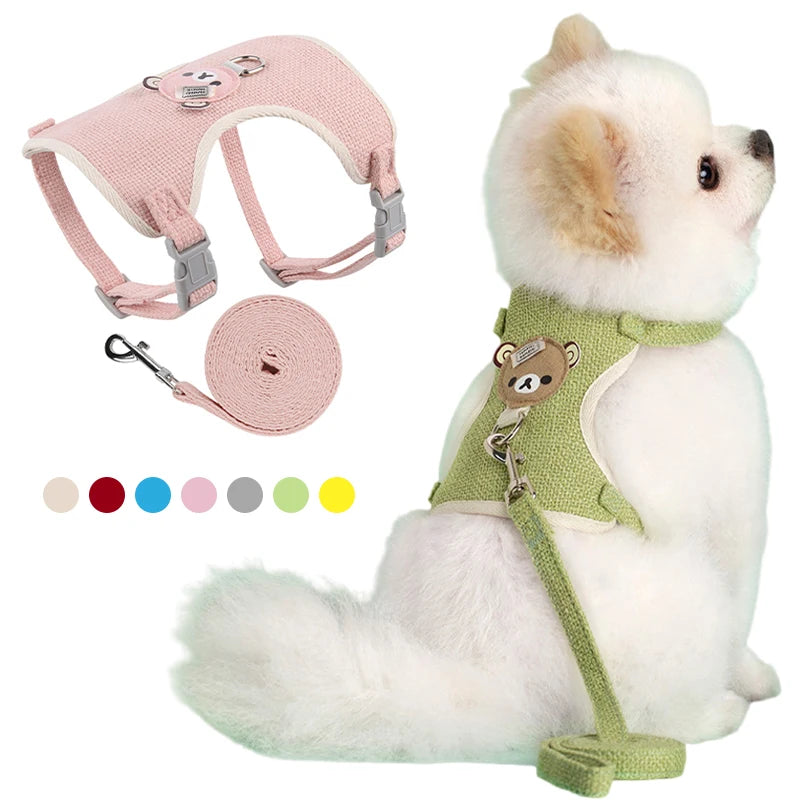 Petspuff Linen Vest Harness & Lead Set – Soft Breathable Harness | Small Dogs, Puppies & Cats