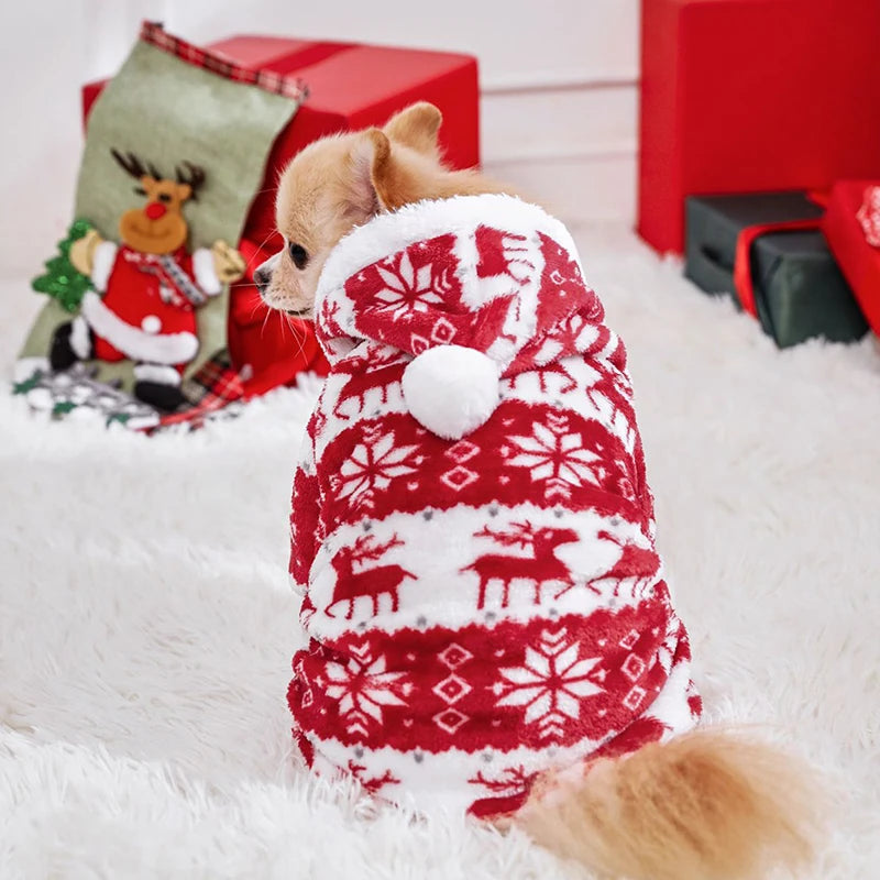 Petspuff Christmas Plush Dog Jumpsuit – Warm Festive Pyjamas | Small & Medium Dogs and Cats