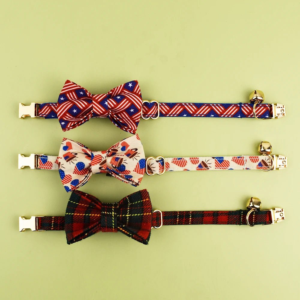 Petspuff Personalised Bow Cat Collar with Bell & Safety Buckle – Engraved Name Tag | 6 Colours