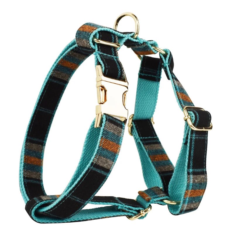 Petspuff Plaid Dog Collar, Harness & Lead Set with Bow – 4-Piece Walking Set | XS–XL