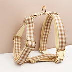 Petspuff Personalised Plaid Dog Collar, Harness & Lead Set – Engraved Nameplate & Bow | XS–XL