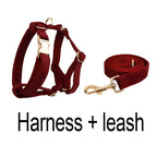 Petspuff Personalised Wine Red Corduroy Dog Collar & Lead Set – Engraved Name Tag, Bow & Harness
