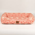 Petspuff Lucky Elephant Pet Bed – Patterned Padded Bolster Bed | Red, 60cm