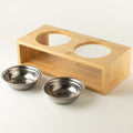 Petspuff Double Stainless Steel Pet Bowls in Wooden Stand – Raised Food & Water Station | Large 2 × 13cm