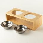 Petspuff Double Stainless Steel Pet Bowls in Wooden Stand – Raised Food & Water Station | Large 2 × 13cm