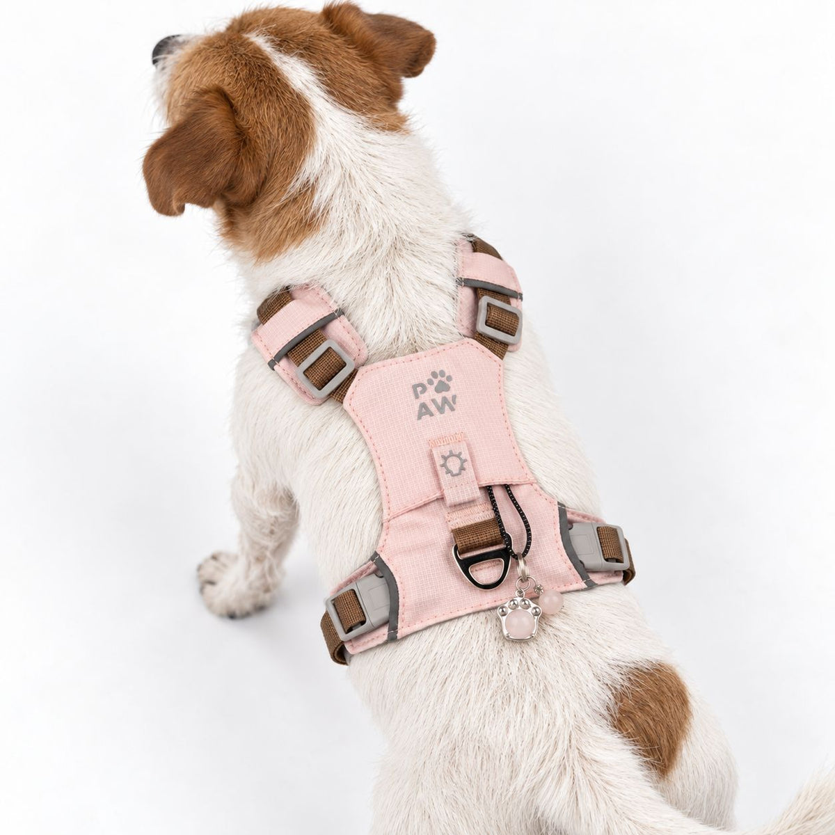 Petspuff Gemstone Guardian Step-in Dog Harness – Reflective, Rose Quartz Charm | Soft Pink, S 4–8kg