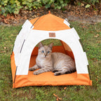 Petspuff Cosy Pet Tent Bed – Covered Hideaway Den with Cushion | Beige & Orange, 58cm