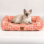 Petspuff Lucky Elephant Pet Bed – Patterned Padded Bolster Bed | Red, 60cm