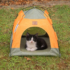 Petspuff Cosy Pet Tent Bed – Covered Hideaway Den with Cushion | Green & Orange, 48cm