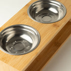 Petspuff Double Stainless Steel Pet Bowls in Wooden Stand – Raised Food & Water Station | Large 2 × 13cm