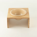 Petspuff Ceramic Pet Bowl in Wooden Stand – Raised Cream Feeder for Cats & Dogs | 14cm