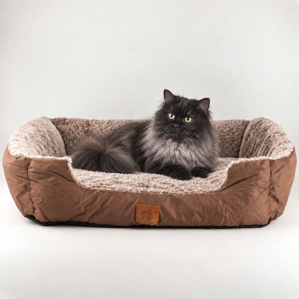 Petspuff Plush Teddy Pet Bed – Soft Warm Bolster Bed for Dogs & Cats | Brown, Medium 70cm