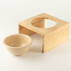 Petspuff Ceramic Pet Bowl in Wooden Stand – Raised Cream Feeder for Cats & Dogs | 14cm