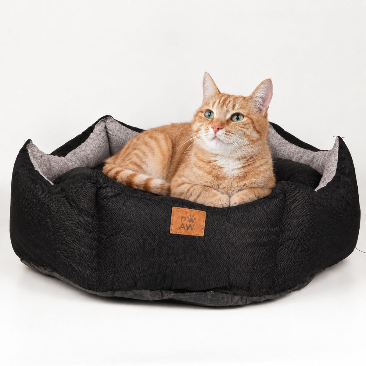 Petspuff Royal Crown Pet Bed – Cosy Padded Crown Bed with Removable Cushion | Black & Grey, Large 60cm