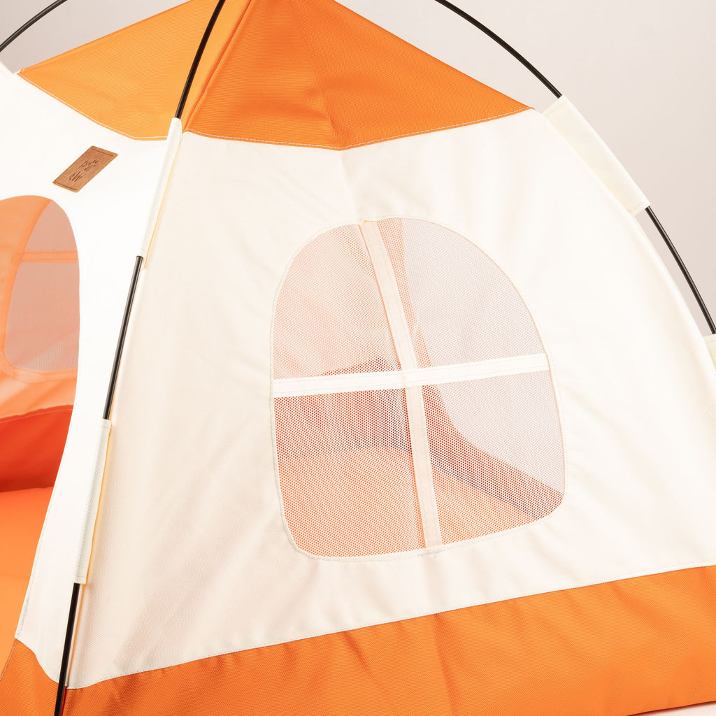 Petspuff Cosy Pet Tent Bed – Covered Hideaway Den with Cushion | Beige & Orange, 58cm