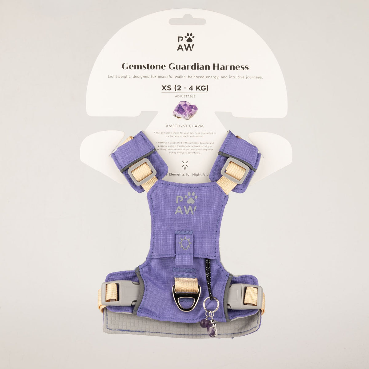 Petspuff Gemstone Guardian Step-in Dog Harness – Reflective, Amethyst Charm | Lavender, XS 2–4kg