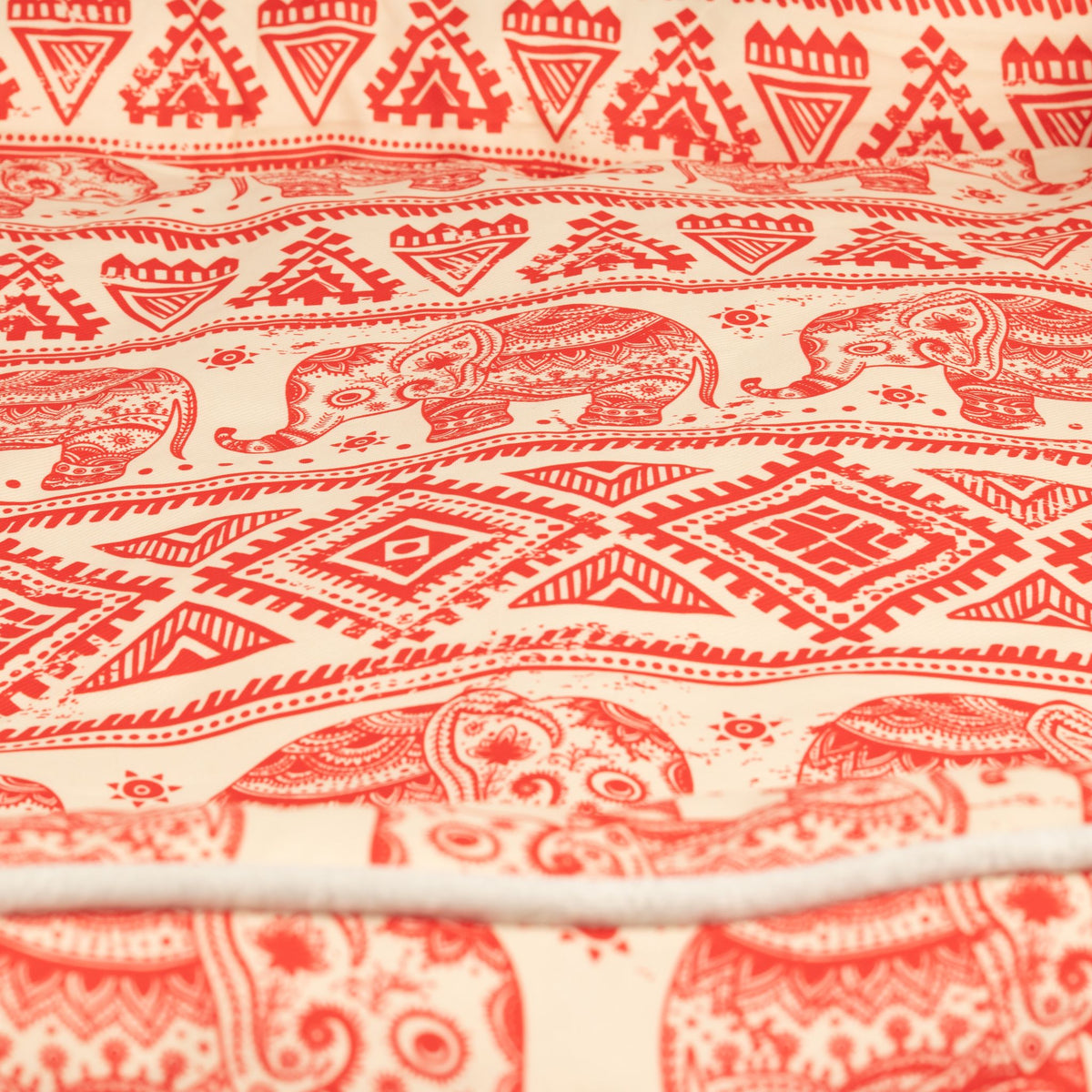 Petspuff Lucky Elephant Pet Bed – Patterned Padded Bolster Bed | Red, 60cm