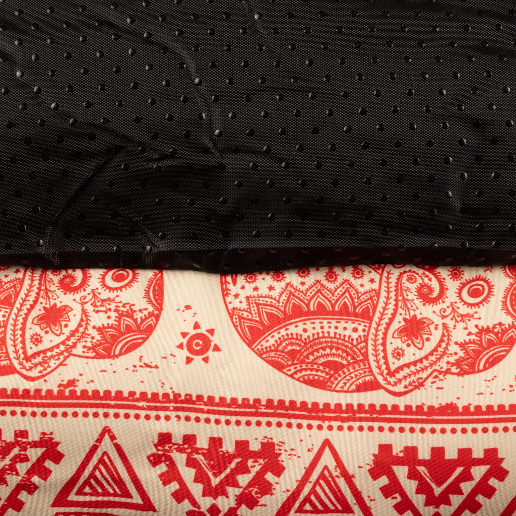 Petspuff Lucky Elephant Pet Bed – Patterned Padded Bolster Bed | Red, 60cm