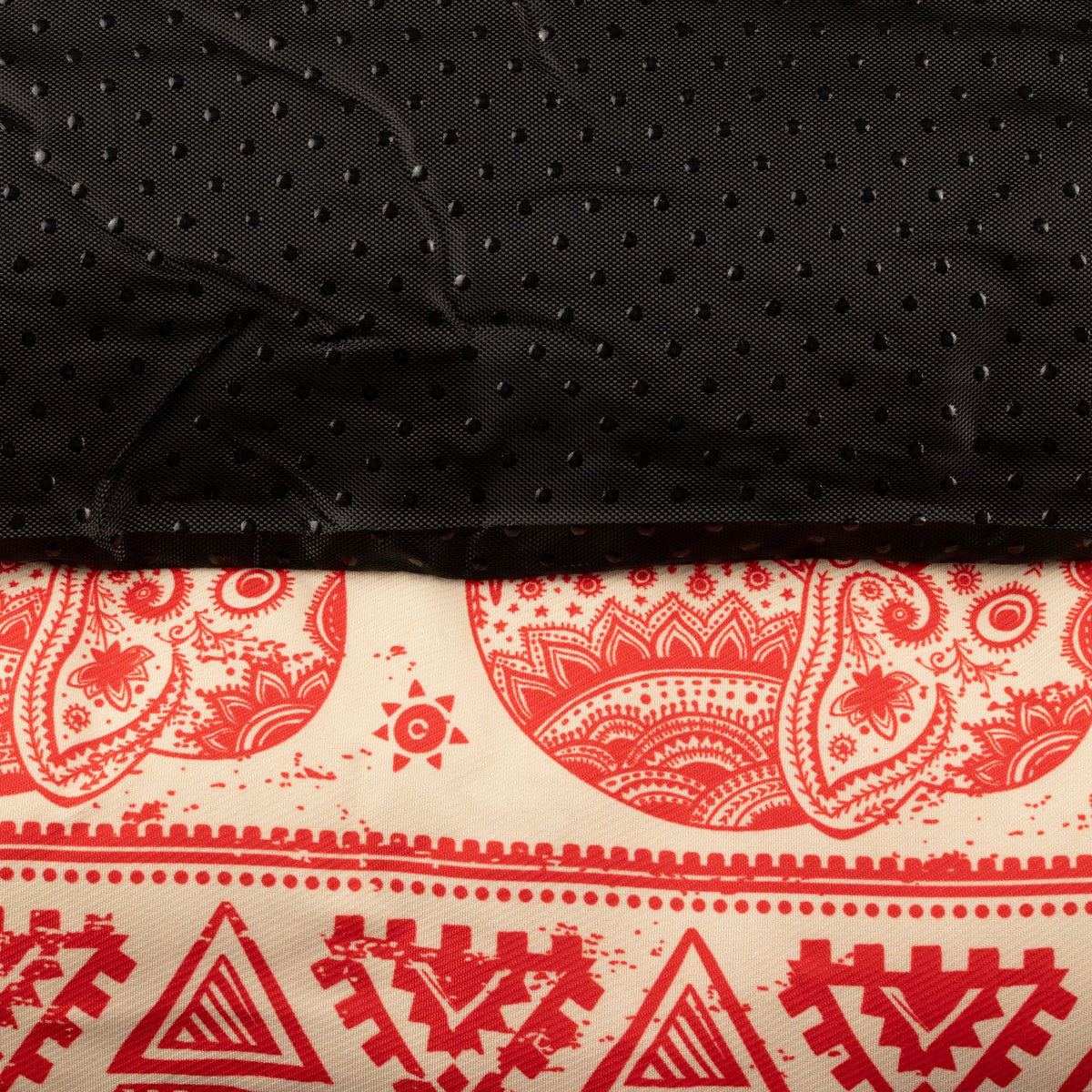 Petspuff Lucky Elephant Pet Bed – Patterned Padded Bolster Bed | Red, 60cm