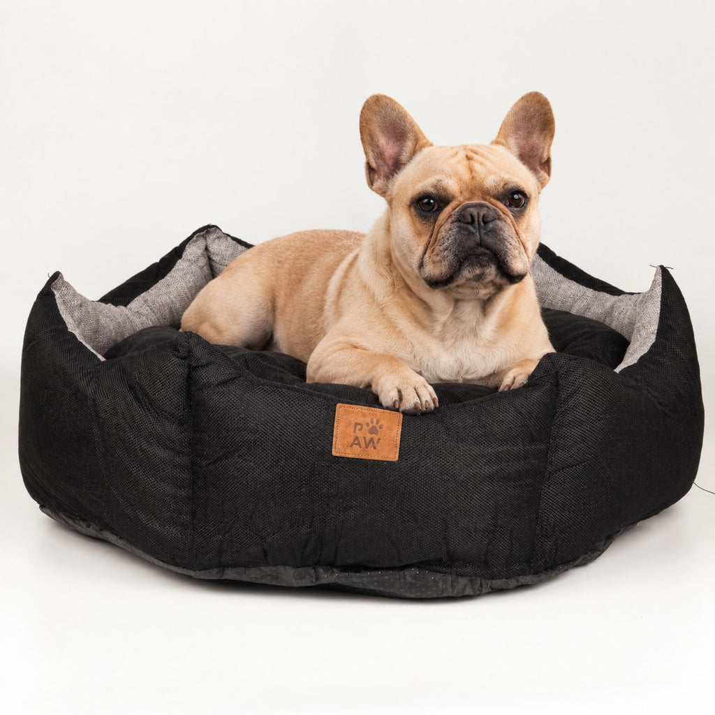 Petspuff Royal Crown Pet Bed – Cosy Padded Crown Bed with Removable Cushion | Black & Grey, Large 60cm