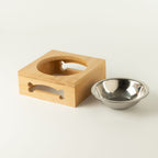 Petspuff Stainless Steel Pet Bowl in Wooden Stand – Raised Feeder for Cats & Small Dogs | 12cm