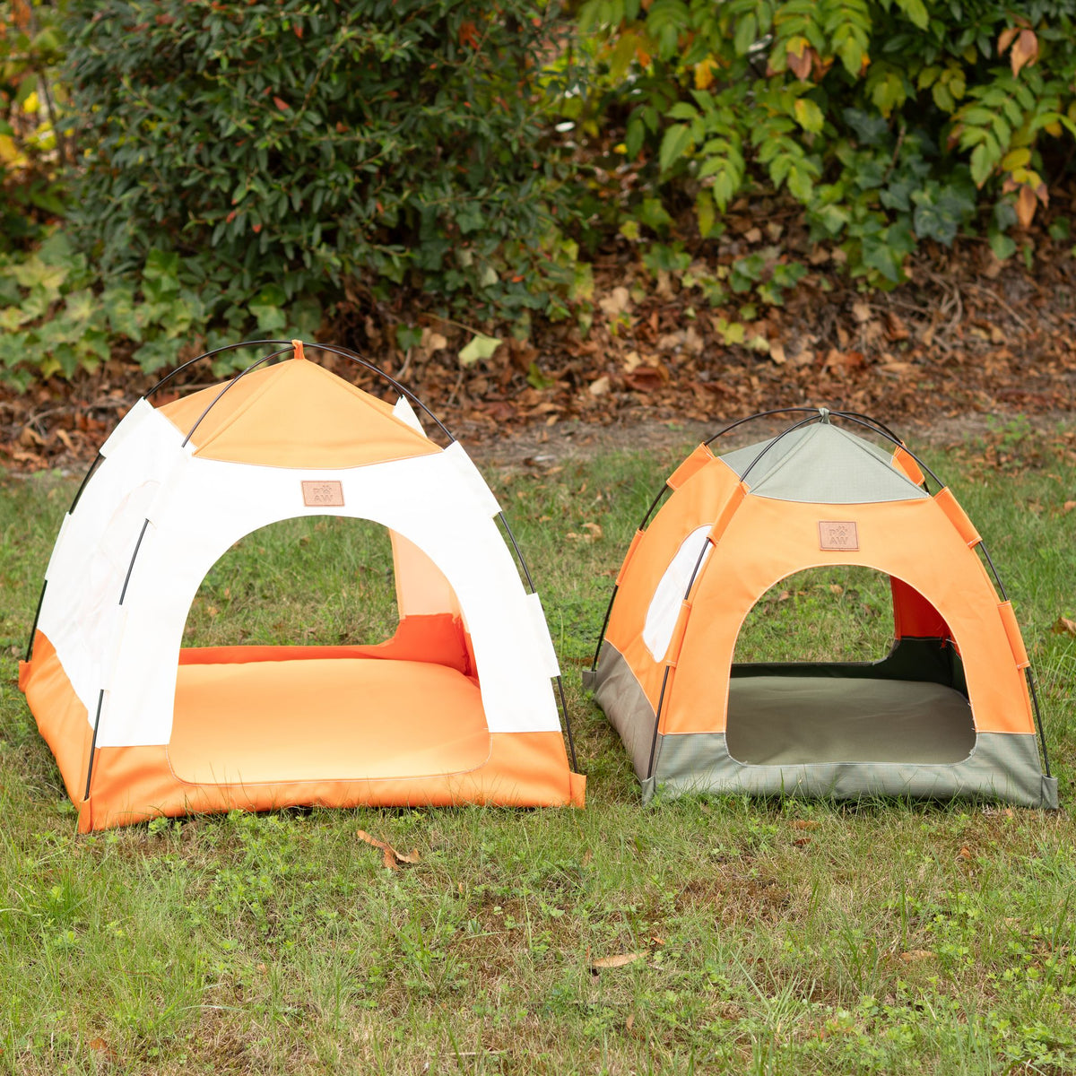 Petspuff Cosy Pet Tent Bed – Covered Hideaway Den with Cushion | Beige & Orange, 58cm