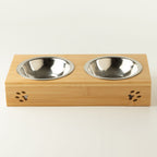 Petspuff Double Stainless Steel Pet Bowls in Wooden Stand – Raised Food & Water Station | 2 × 12cm