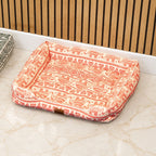 Petspuff Lucky Elephant Pet Bed – Patterned Padded Bolster Bed | Red, 60cm