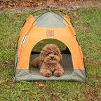 Petspuff Cosy Pet Tent Bed – Covered Hideaway Den with Cushion | Green & Orange, 48cm