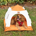 Petspuff Cosy Pet Tent Bed – Covered Hideaway Den with Cushion | Beige & Orange, 58cm