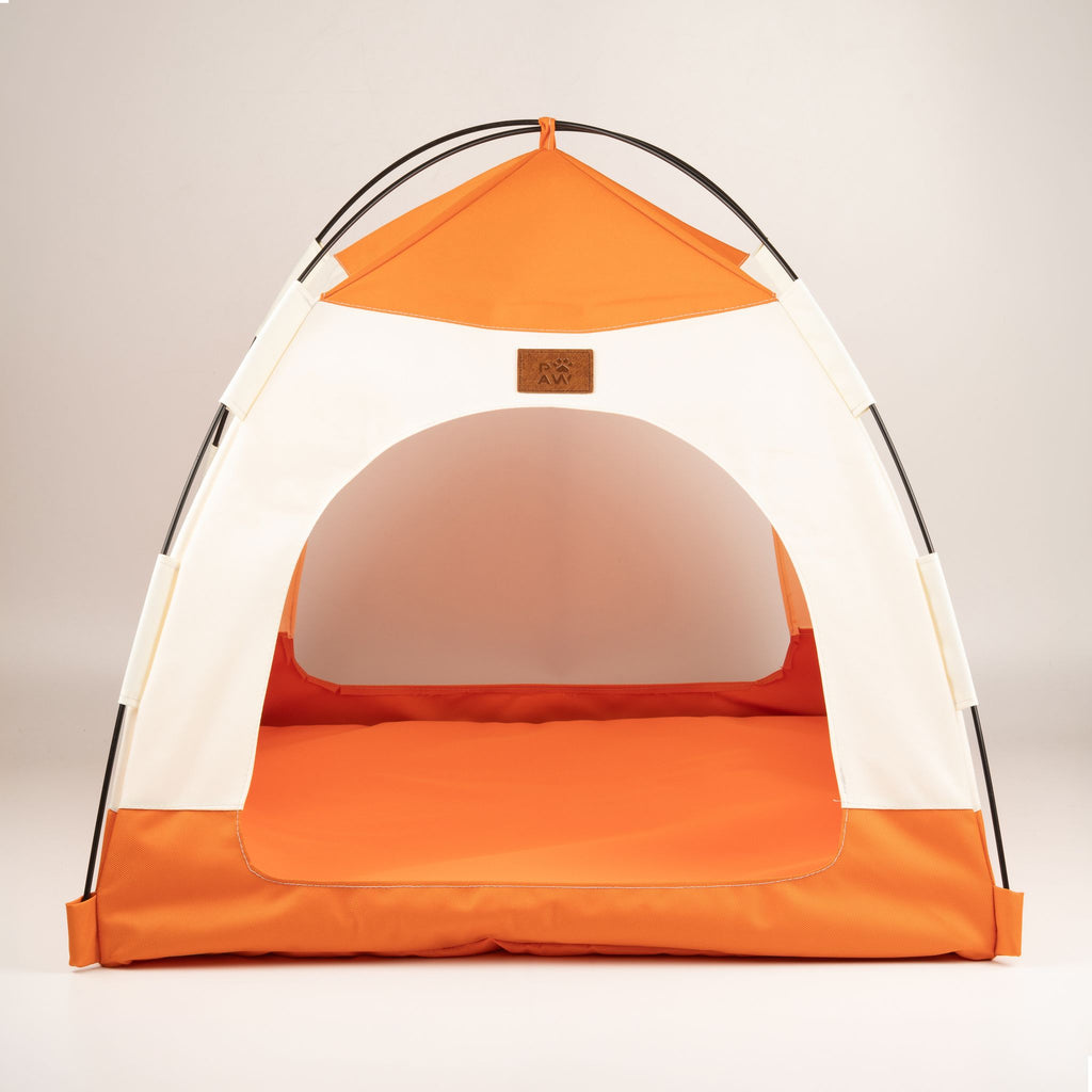 Petspuff Cosy Pet Tent Bed – Covered Hideaway Den with Cushion | Beige & Orange, 58cm