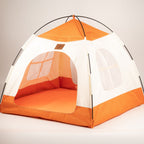 Petspuff Cosy Pet Tent Bed – Covered Hideaway Den with Cushion | Beige & Orange, 58cm