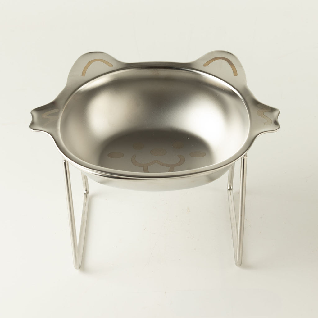 Petspuff Cat Face Stainless Steel Cat Bowl – Raised Food & Water Bowl with Stand