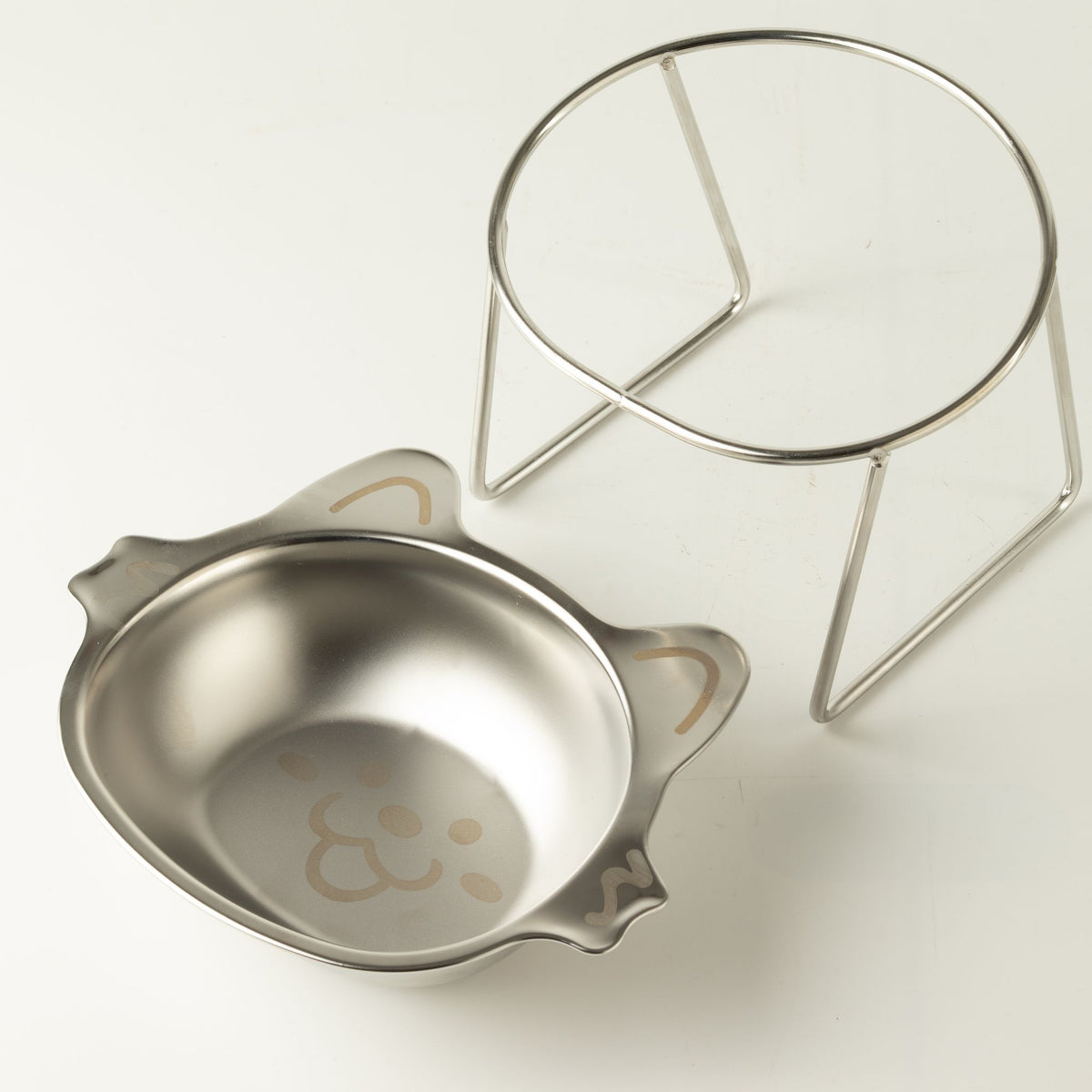 Petspuff Cat Face Stainless Steel Cat Bowl – Raised Food & Water Bowl with Stand