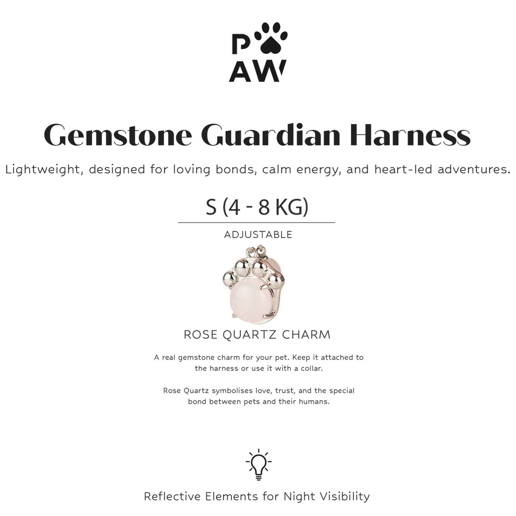 Petspuff Gemstone Guardian Step-in Dog Harness – Reflective, Rose Quartz Charm | Soft Pink, S 4–8kg