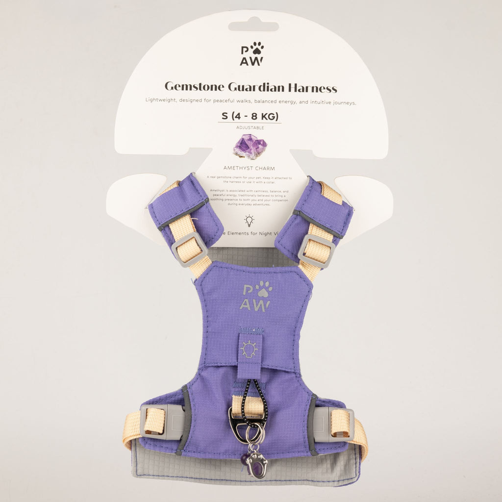 Petspuff Gemstone Guardian Step-in Dog Harness – Reflective, Amethyst Charm | Lavender, S 4–8kg