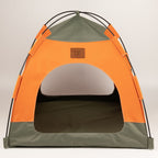 Petspuff Cosy Pet Tent Bed – Covered Hideaway Den with Cushion | Green & Orange, 48cm