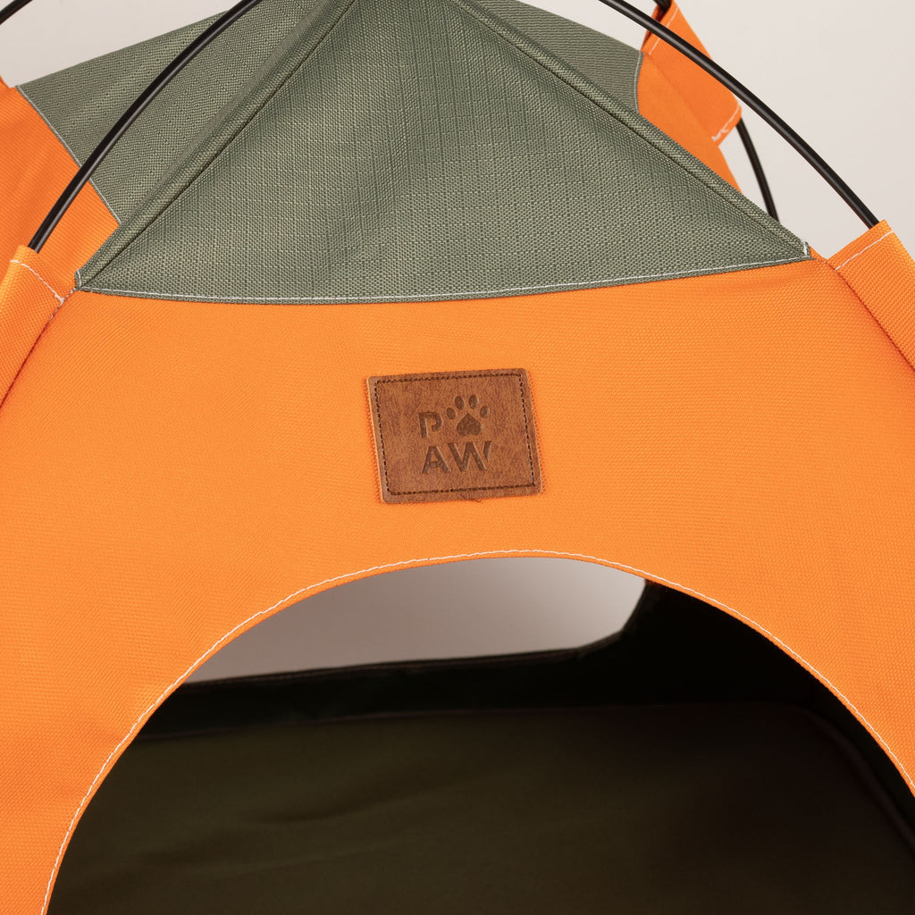 Petspuff Cosy Pet Tent Bed – Covered Hideaway Den with Cushion | Green & Orange, 48cm