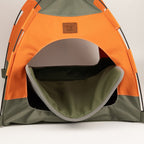 Petspuff Cosy Pet Tent Bed – Covered Hideaway Den with Cushion | Green & Orange, 48cm