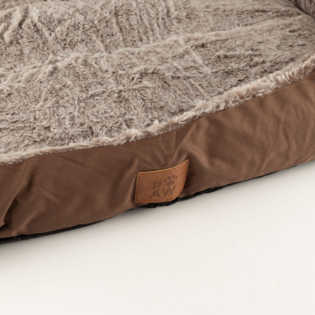 Petspuff Plush Teddy Pet Bed – Soft Warm Bolster Bed for Dogs & Cats | Brown, Medium 70cm