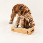 Petspuff Double Stainless Steel Pet Bowls in Wooden Stand – Raised Food & Water Station | 2 × 12cm