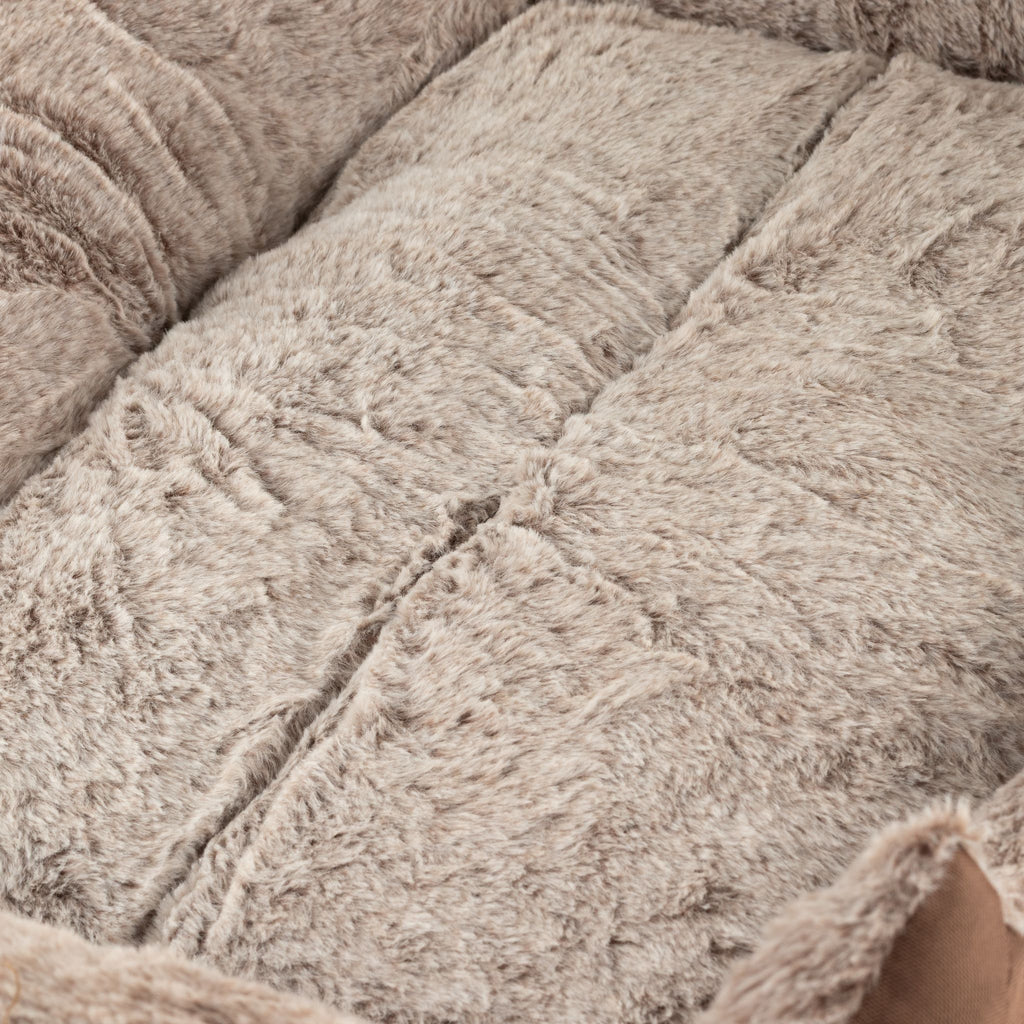Petspuff Plush Teddy Pet Bed – Soft Warm Bolster Bed for Dogs & Cats | Brown, Medium 70cm