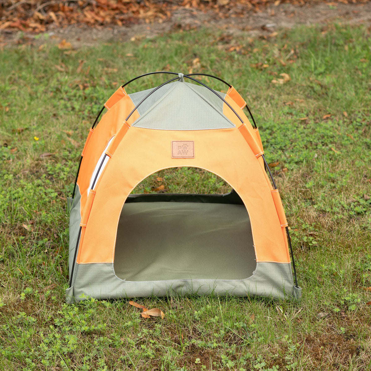 Petspuff Cosy Pet Tent Bed – Covered Hideaway Den with Cushion | Green & Orange, 48cm