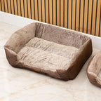 Petspuff Plush Teddy Pet Bed – Soft Warm Bolster Bed for Dogs & Cats | Brown, Medium 70cm