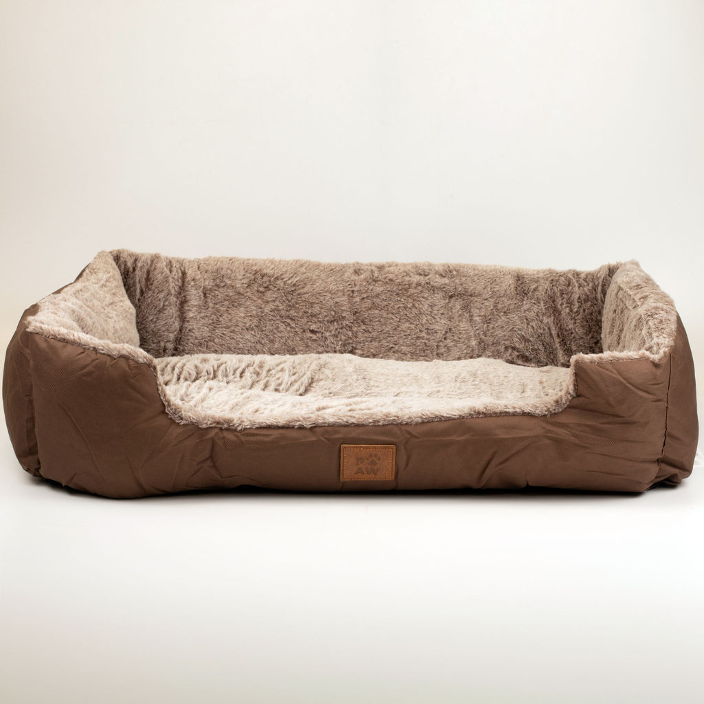 Petspuff Plush Teddy Pet Bed – Soft Warm Bolster Bed for Dogs & Cats | Brown, Medium 70cm